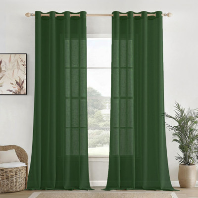 HOMEMONDE 213.36 cm (7 ft) Door Cotton Transparent Curtain (Pack Of 2)(Dark Green, Solid)