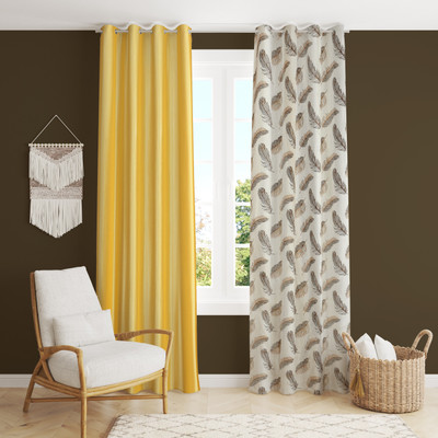 Yarnis 274 cm (9 ft) Long Door Polyester Semi Transparent Curtain (Pack Of 2)(Brown & Yellow, Printed)