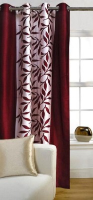N2C Home 213 cm (7 ft) Polyester Semi Transparent Door Curtain Single Curtain(Floral, Maroon)
