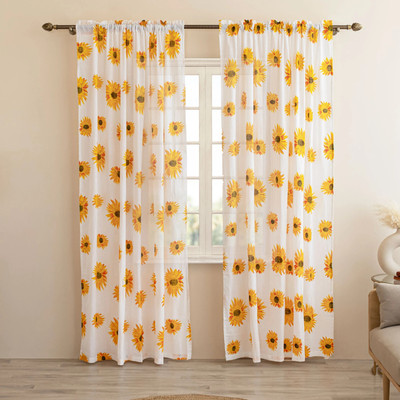 HOMEMONDE 213 cm (7 ft) Door Cotton Transparent Curtain (Pack Of 2)(Sun Flower - Multicolor, Striped)