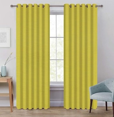 Jewear 152.4 cm (5 ft) Cotton Semi Transparent Window Curtain (Pack Of 2)(Solid, Mustard)