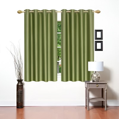 Kanodia Poly Fab 152.4 cm (5 ft) Polyester Room Darkening Window Curtain (Pack Of 2)(Solid, Light Green)