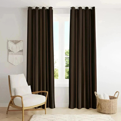 Kanodia Poly Fab 274.32 cm (9 ft) Long Door Polyester Semi Transparent Curtain (Pack Of 2)(Brown, Solid)