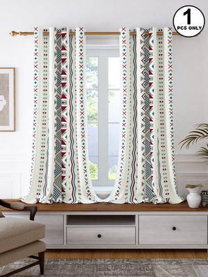 Story@home 152 cm (5 ft) Window Cotton Room Darkening Curtain Single Curtain(White, Grey, Printed)