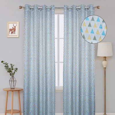 Elegance 213 cm (7 ft) Polyester Semi Transparent Door Curtain (Pack Of 2)(Geometric, Teal Blue & sea Green)