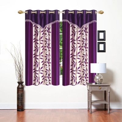 Ville Style 153 cm (5 ft) Window Polyester Semi Transparent Curtain (Pack Of 2)(Purple, Floral)