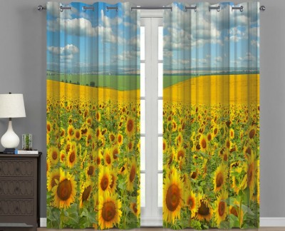 RD 274 cm (9 ft) Polyester Room Darkening Long Door Curtain (Pack Of 2)(3D Printed, Yellow)