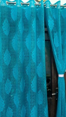 Harnay 154 cm (5 ft) Polyester, Net Transparent Window Curtain (Pack Of 2)(Floral, Dark Aqva Color)