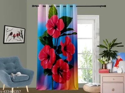 Tample Fab 154 cm (5 ft) Polyester Room Darkening Window Curtain Single Curtain(Floral, Red)