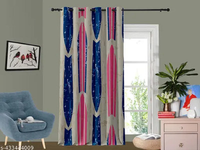 V4S 154 cm (5 ft) Window Polyester Room Darkening Curtain Single Curtain(Blue, Geometric)