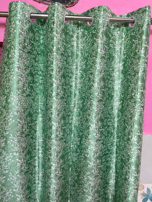ZARALOOM 215 cm (7 ft) Door Polyester Room Darkening Curtain Single Curtain(Green, Floral)