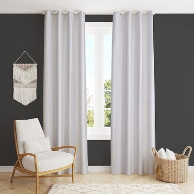 Domesfab 274.32 cm (9 ft) Polyester Semi Transparent Long Door Curtain (Pack Of 2)(Plain, White)