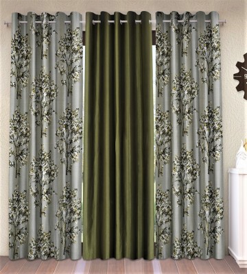 Fashion String 153 cm (5 ft) Polyester Semi Transparent Window Curtain (Pack Of 3)(Floral, Green)