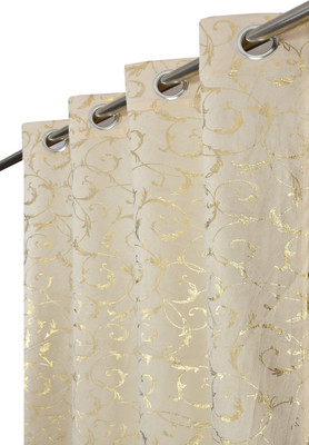 VELOURA 213.36 cm (7 ft) Door Velvet Room Darkening Curtain (Pack Of 2)(Cream, Printed)