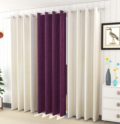 Brand Roots 214 cm (7 ft) Polyester Room Darkening Door Curtain (Pack Of 3)(Embroidered, Cream & Purple)