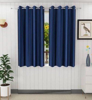 FUNFLIP 152.5 cm (5 ft) Polyester Semi Transparent Window Curtain (Pack Of 2)(Plain, Dark Blue)