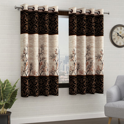 Story@home 152 cm (5 ft) Polyester Semi Transparent Window Curtain (Pack Of 2)(Printed, Cream, Brown)
