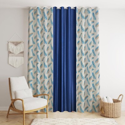 GOYTEX 243.84 cm (8 ft) Polyester Room Darkening Long Door Curtain (Pack Of 3)(Printed, Dark Blue)