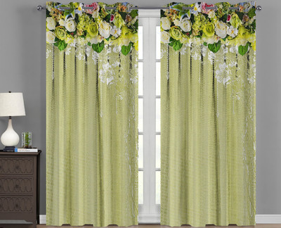 s23 274 cm (9 ft) Long Door Polyester Room Darkening Curtain Single Curtain(Green, Floral)