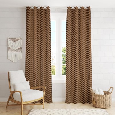 Kraftiq Homes 152 cm (5 ft) Velvet Room Darkening Window Curtain (Pack Of 2)(Geometric, Brown)