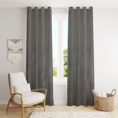 Freshfromloom 304 cm (10 ft) Velvet Room Darkening Long Door Curtain (Pack Of 2)(Solid, Dark Grey)