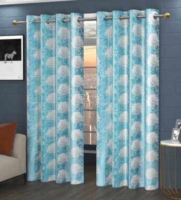 GOYTEX 243.84 cm (8 ft) Polyester Room Darkening Long Door Curtain (Pack Of 2)(Printed, Aqua)