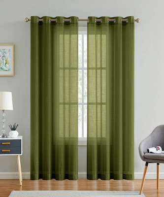 Dashing Fabrics 274.32 cm (9 ft) Cotton Semi Transparent Long Door Curtain (Pack Of 2)(Plain, fern green)