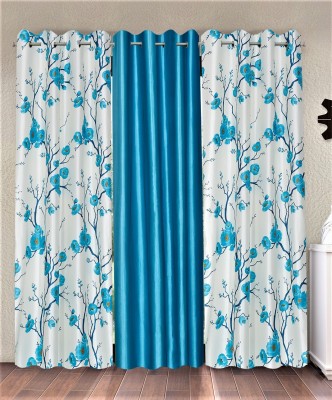 Fashion String 274 cm (9 ft) Polyester Semi Transparent Long Door Curtain (Pack Of 3)(Floral, Aqua)