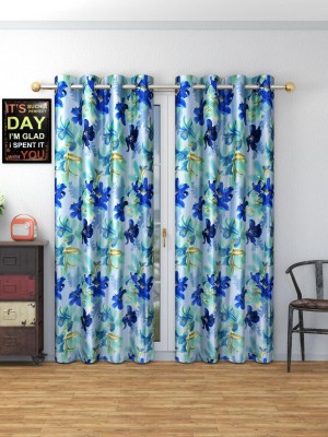 DTODEXPRESS 152.4 cm (5 ft) Polyester Semi Transparent Window Curtain (Pack Of 2)(Floral, Blue)