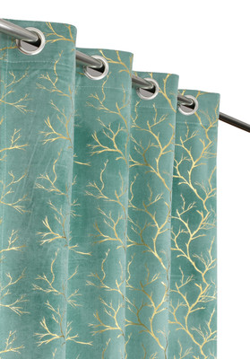 VELOURA 213.36 cm (7 ft) Door Velvet Room Darkening Curtain (Pack Of 2)(Island Aqua, Printed)