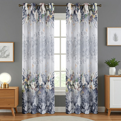 Kraftiq Homes 214 cm (7 ft) Door Polyester Room Darkening Curtain (Pack Of 2)(Silver Meadow, 3D Printed)
