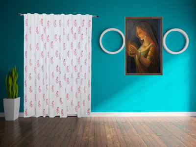 MDJONWALSDECOR 213 cm (7 ft) Door Cotton Semi Transparent Curtain (Pack Of 2)(Red, Self Design)
