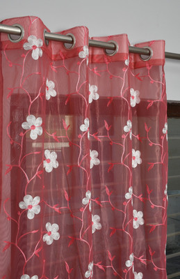TURIYA 228 cm (7 ft) Door Tissue, Net Semi Transparent Curtain Single Curtain(Maroon, Floral)
