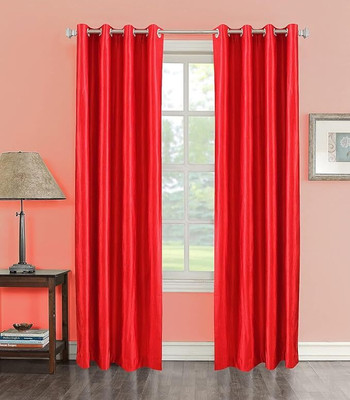 DECORLAAND 213 cm (7 ft) Door Polyester Room Darkening Curtain Single Curtain(Red, Solid)