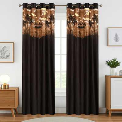JAI BUN 152 cm (5 ft) Window Polyester Room Darkening Curtain (Pack Of 2)(Beige, Self Design)