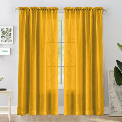HOMEMONDE 274.32 cm (9 ft) Long Door Cotton Transparent Curtain (Pack Of 2)(Yellow, Self Design)