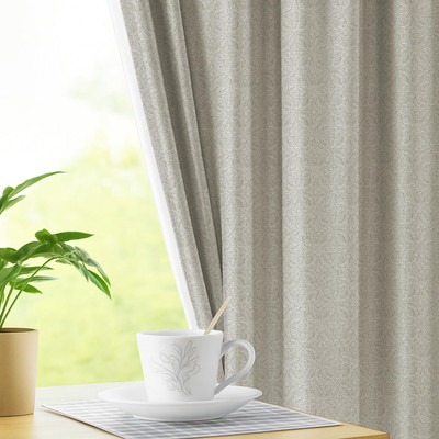 LINENWALAS 243.84 cm (8 ft) Door Jacquard Blackout Curtain (Pack Of 2)(Stone Beige, Geometric)