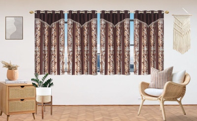 Home Edge 153 cm (5 ft) Polyester Semi Transparent Window Curtain (Pack Of 4)(Printed, Brown)