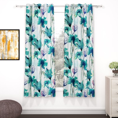 Story@home 152 cm (5 ft) Polyester Semi Transparent Window Curtain (Pack Of 2)(Floral, Blue, Sea Green)