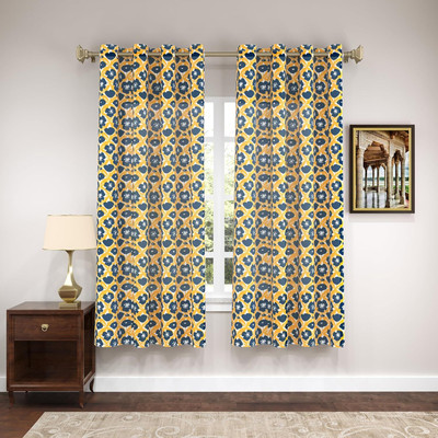 Blocks Of India 150 cm (5 ft) Window Cotton Semi Transparent Curtain (Pack Of 2)(Yellow, Printed)