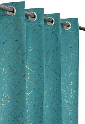 Benchmark 152 cm (5 ft) Window Polyester Blackout Curtain (Pack Of 2)(Aqua, Printed)