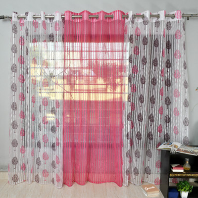 Galaxy Home Decor 213 cm (7 ft) Door Net Transparent Curtain (Pack Of 3)(Pink, Printed)