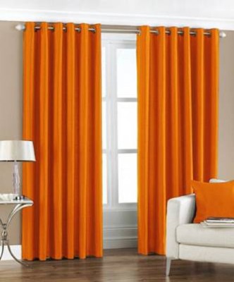 India Furnish 213.2 cm (7 ft) Polyester Semi Transparent Door Curtain (Pack Of 2)(Plain, Solid, Orange)