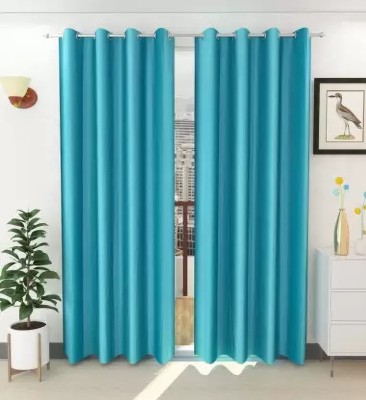 FUNFLIP 213.5 cm (7 ft) Polyester Semi Transparent Door Curtain (Pack Of 2)(Plain, Aqua)
