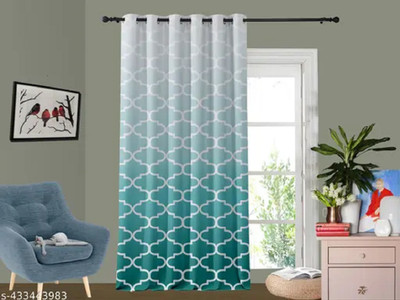 Tample Fab 214 cm (7 ft) Door Polyester Room Darkening Curtain Single Curtain(Blue, Geometric)