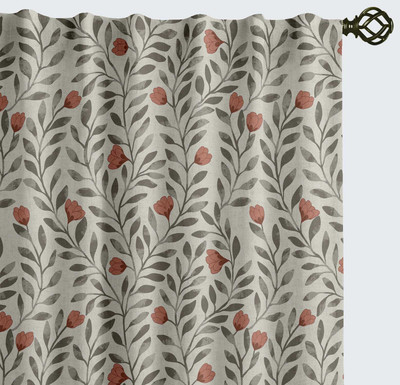 Vargottam 160 cm (5 ft) Window Cotton Semi Transparent Curtain (Pack Of 2)(Ivory, Floral)