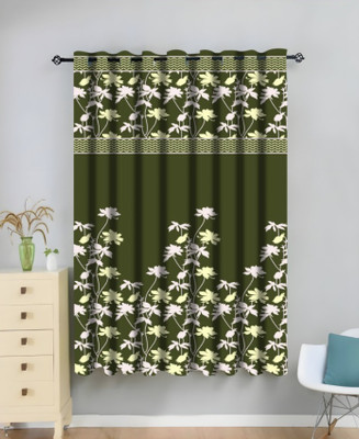 RISCKY FEB 274 cm (9 ft) Long Door Polyester Room Darkening Curtain Single Curtain(Green, Floral)