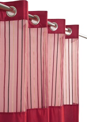Homefab India 274.32 cm (9 ft) Polyester Semi Transparent Long Door Curtain (Pack Of 2)(Striped, Maroon)