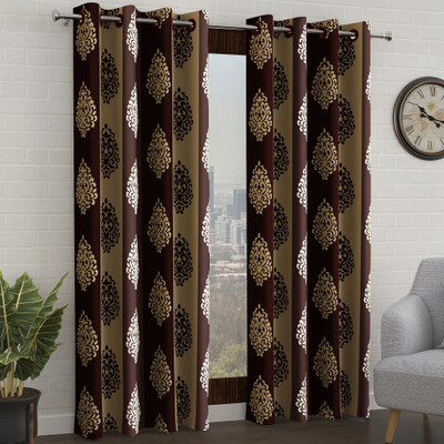 Story@home 275 cm (9 ft) Long Door Polyester Semi Transparent Curtain (Pack Of 2)(Brown, Printed)