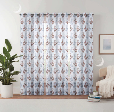 Lunar Days 152 cm (5 ft) Window Net Transparent Curtain (Pack Of 3)(Brown Florals, Floral)